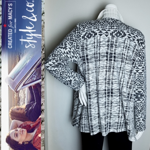 Aztec Meets PLAID Prints Soft Oversized Knit Cardigan Boho Sweater style&co L XL - Picture 4 of 8